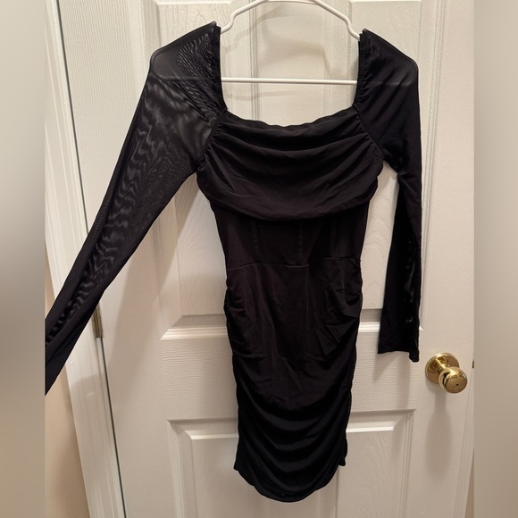 SHEIN PETITE Square Neck Ruched Mesh Panel Ruched Bodycon Mini Dress Petite XS - Picture 9 of 16